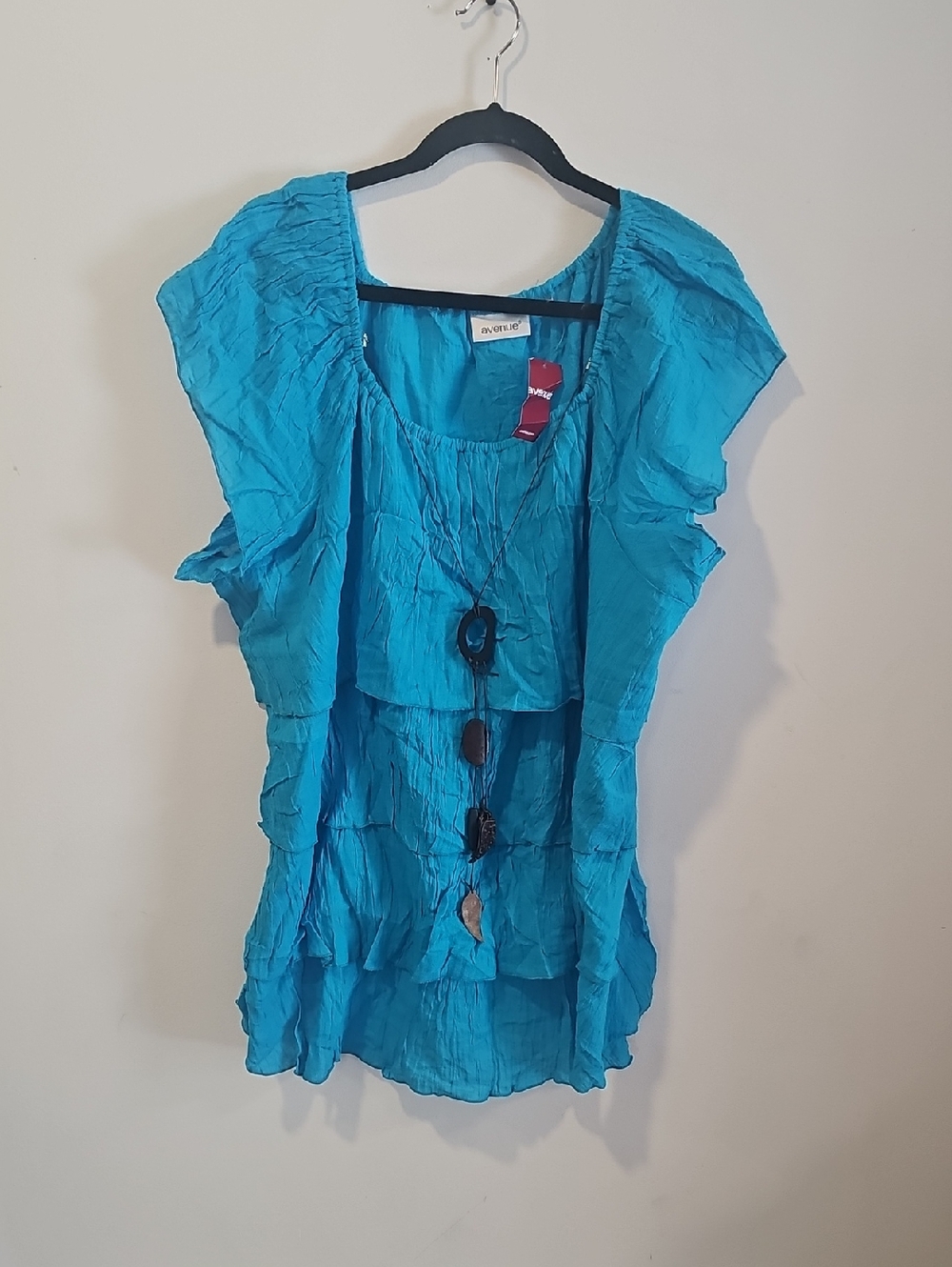 Mango Turquoise Crinkle Tiered Women's Blouse